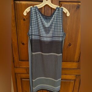 Max Studio Size Large blue on blue multi pattern print tank shift dress. EUC